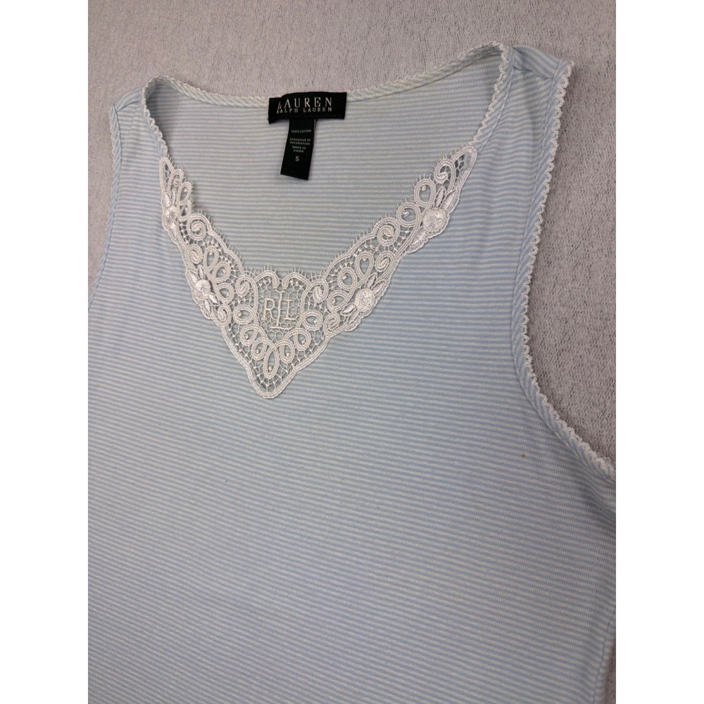 Vintage Y2K LAUREN RALPH LAUREN Green Label Lace Cami Tank Top Striped Blue S